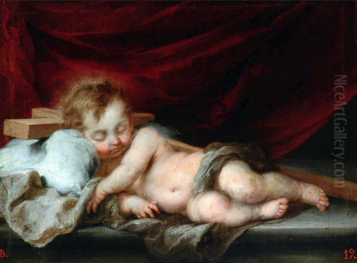 The Infant Christ Asleep on the Cross Oil Painting by Bartolome Esteban Murillo