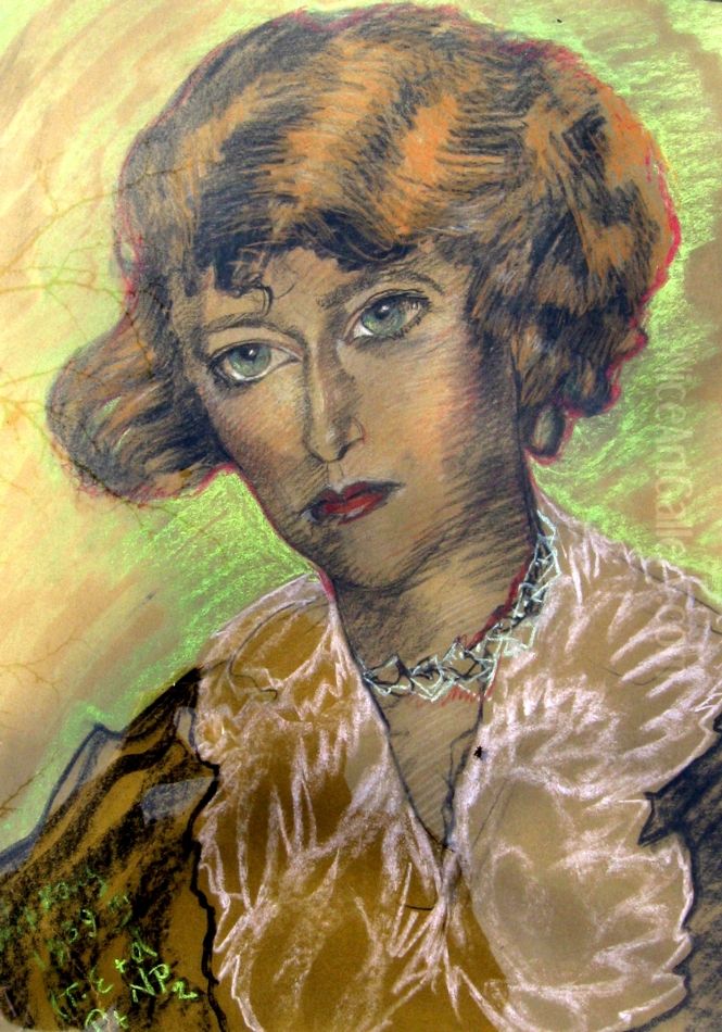 Portrait of Janina Brzostowska Oil Painting by Stanislaw Ignacy Witkiewicz (Witkacy)