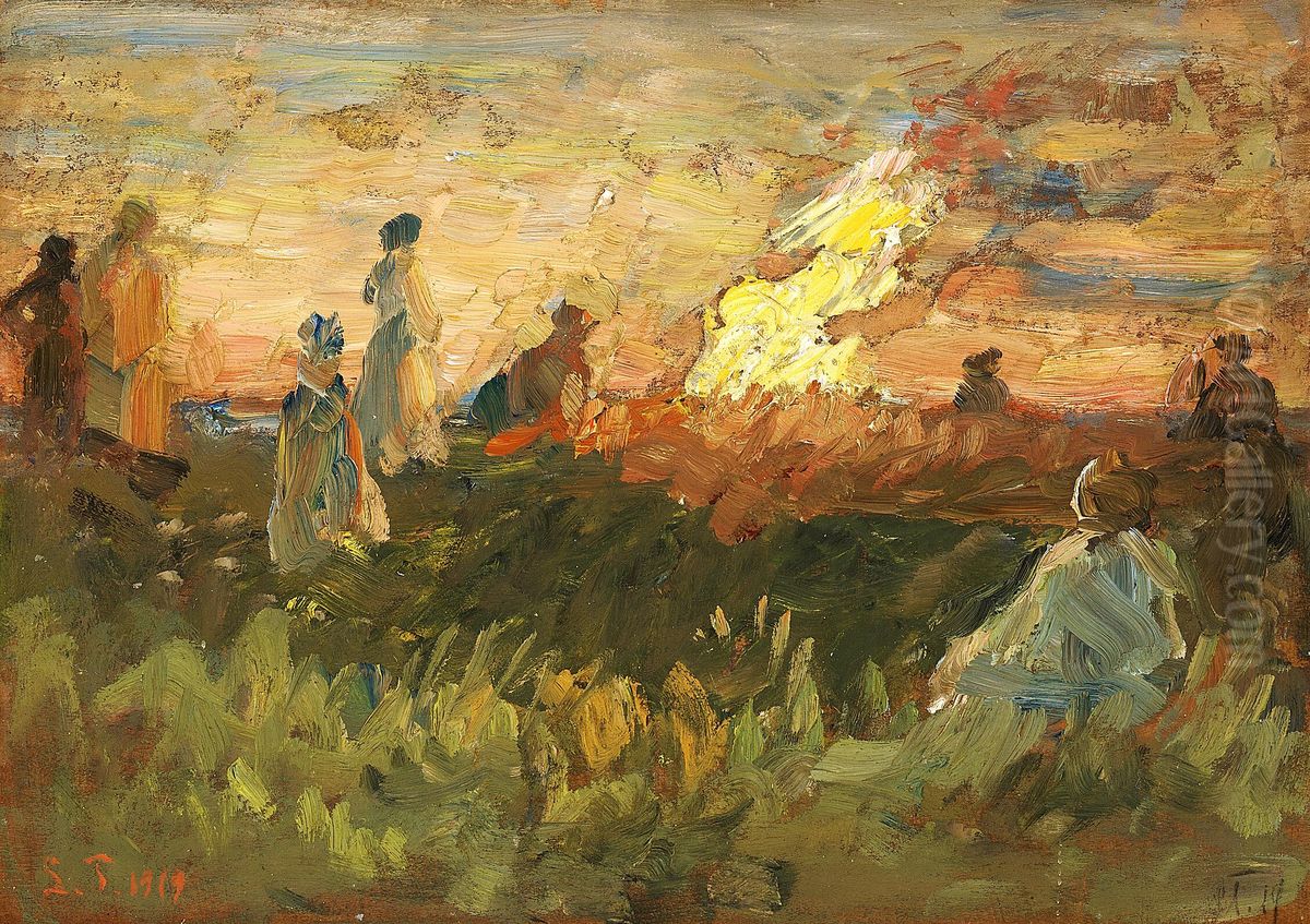 Studie til Skt. Hans blus, Skagen. Oil Painting by Laurits Tuxen