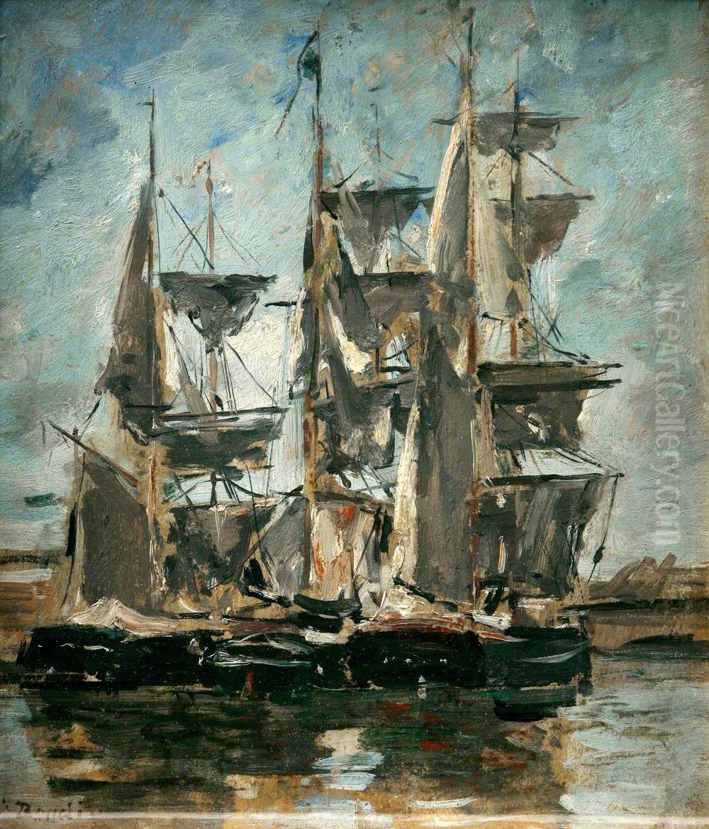 Ships in a Harbour Oil Painting by Eugene Louis Boudin