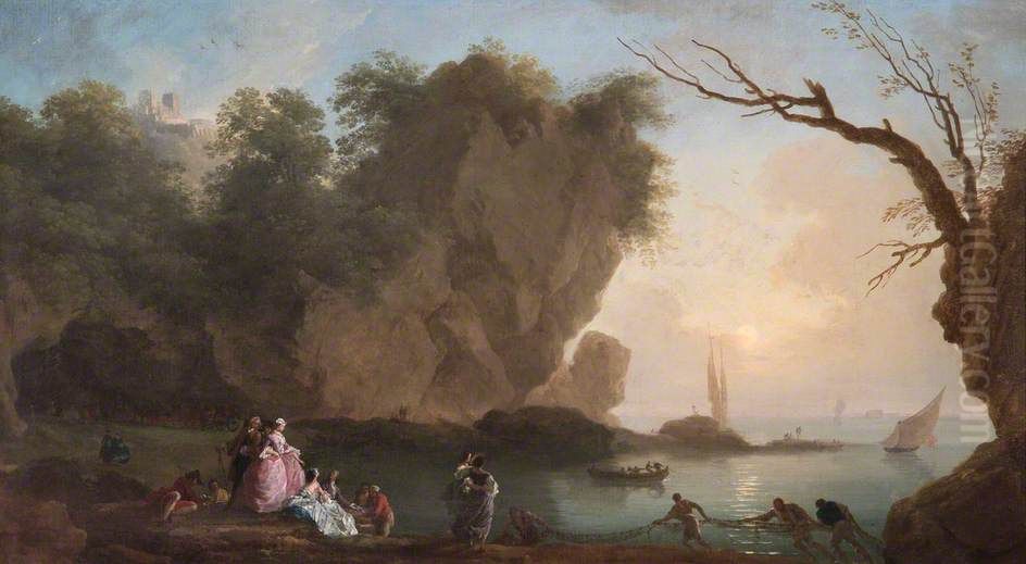 View over a Bay with Figures Oil Painting by Joseph Vernet