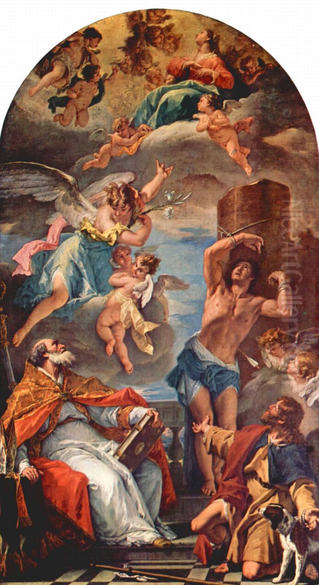 Maria in Gloria mit Erzengel Gabriel und Hl. Eusebius, Hl. Sebastian und Hl. Rochus Oil Painting by Sebastiano Ricci