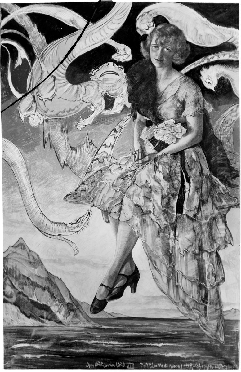 Portrait of Maria Galynska in a landscape with monsters Oil Painting by Stanislaw Ignacy Witkiewicz (Witkacy)