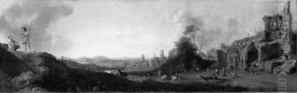 Landschaft mit tanzenden Hirten Oil Painting by Dirck Van Der Lisse