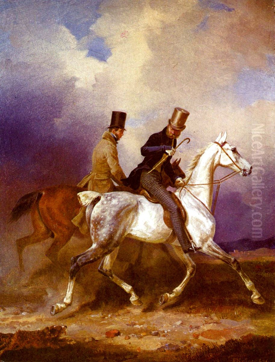 Ausritt des Prinzen Wilhelm in Begleitung des Kunstlers Oil Painting by Franz Kruger