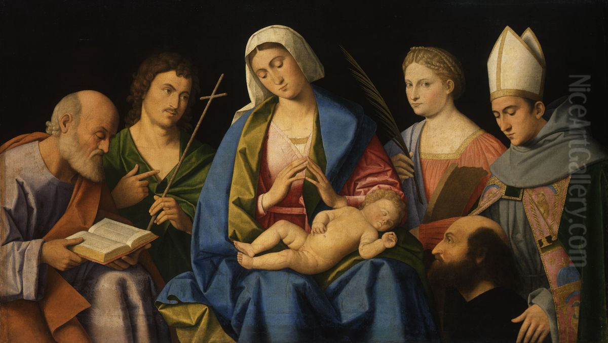 Madonna and Child with Saints and Donor Oil Painting by Vincenzo di Biagio Catena
