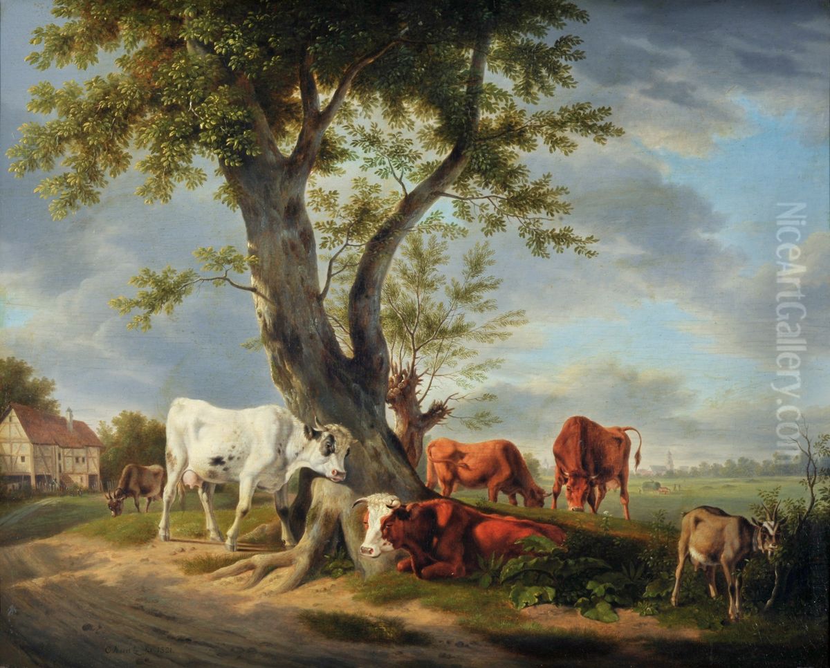 Viehweide mit Baum Oil Painting by Carl Kuntz