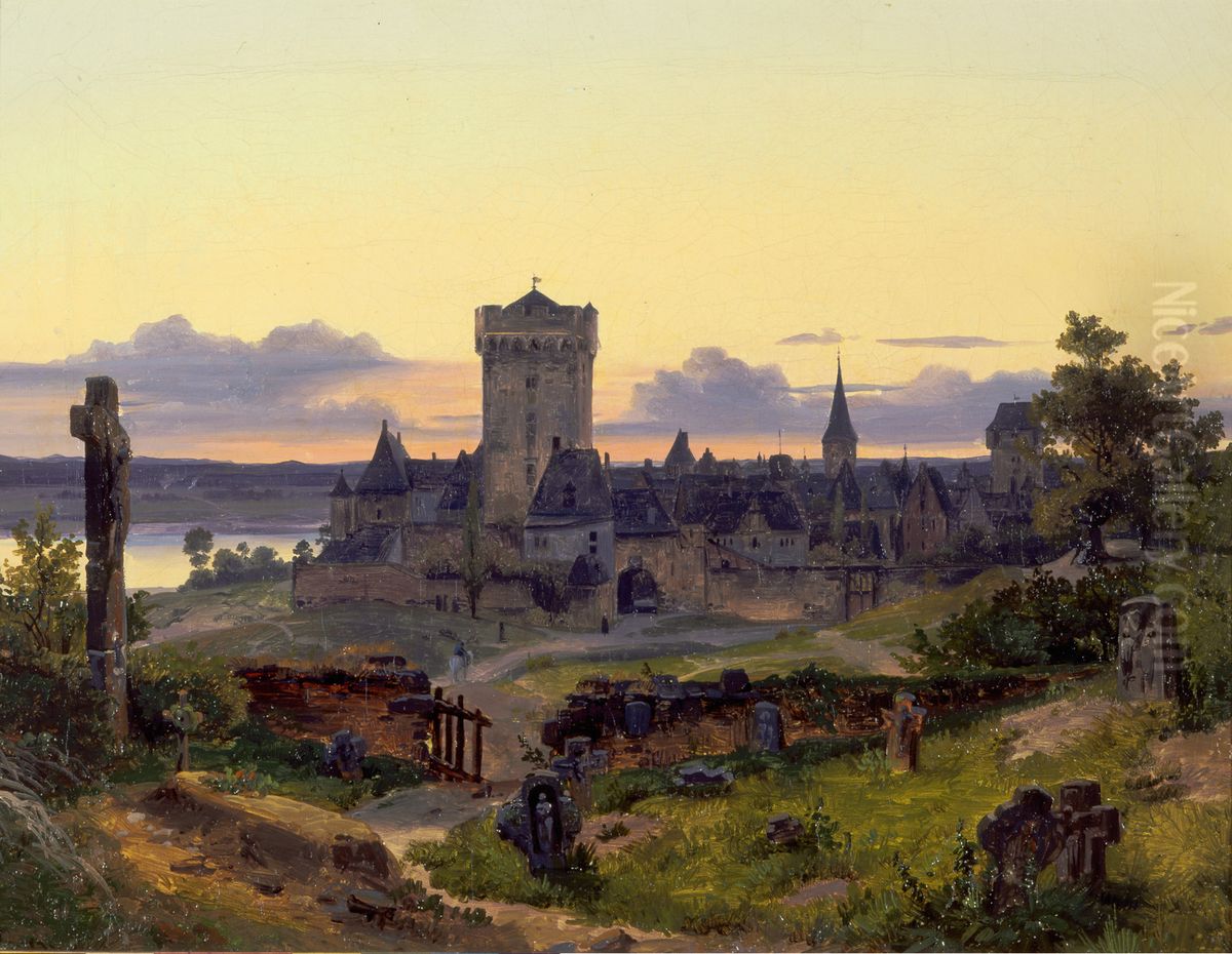 Zons am Rhein Oil Painting by Andreas Achenbach