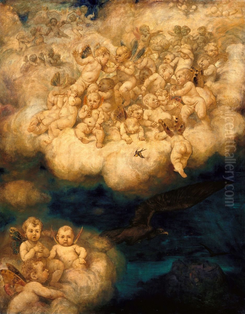 Cloud of Angels Oil Painting by Hans Thoma