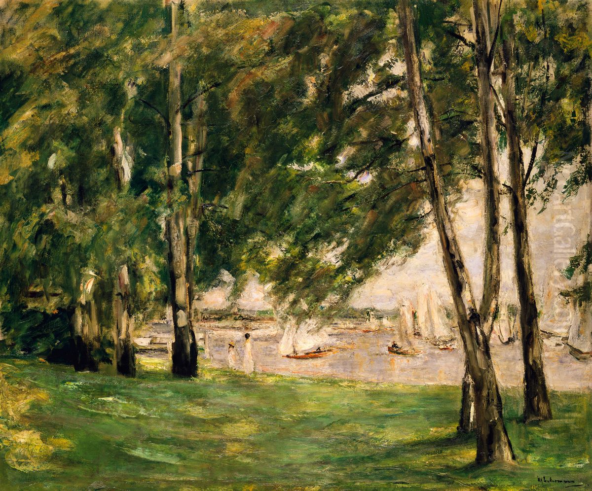 View of the Wannsee with sailing boats Oil Painting by Max Liebermann