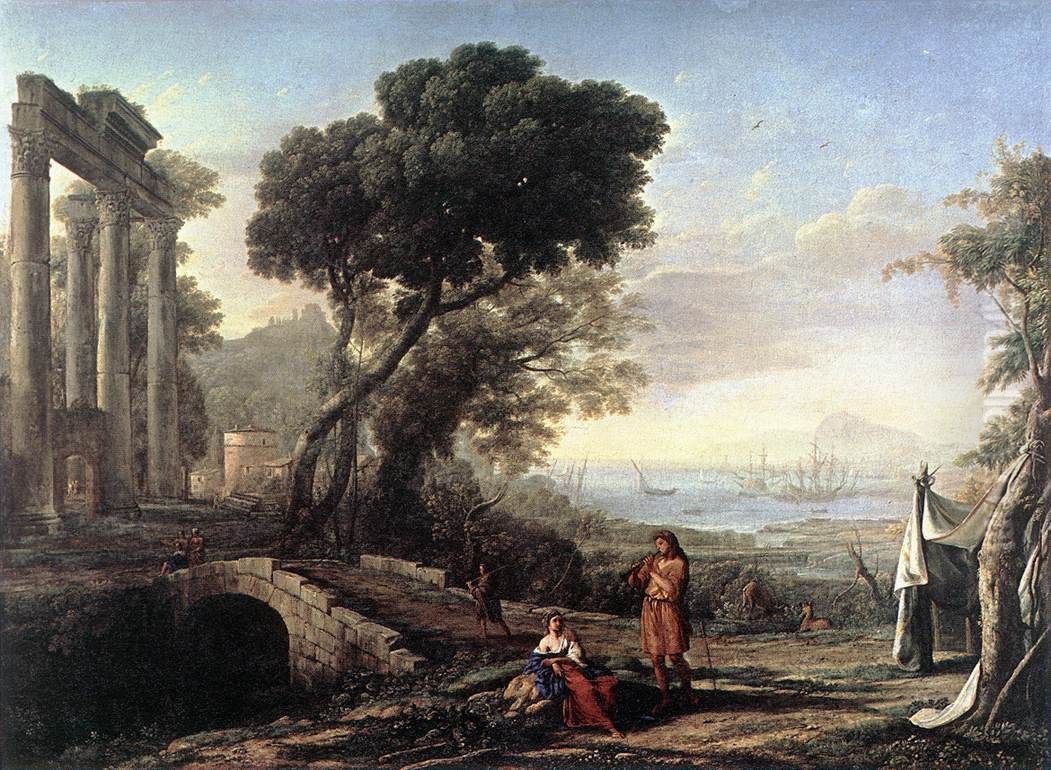 Italian Coastal Landscape Oil Painting by Claude Lorrain (Claude Gellee)