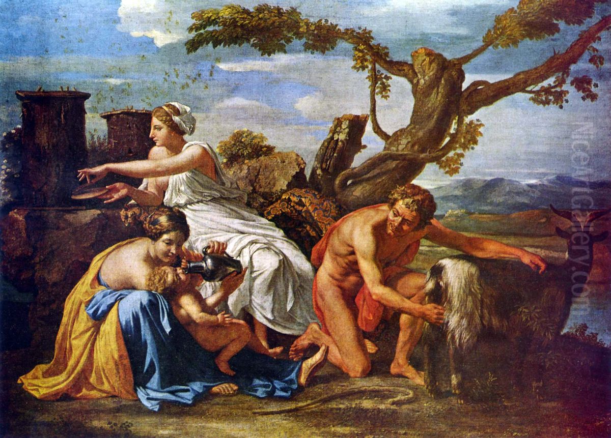 Jupiter enfant nourri par la chevre Amalthee Oil Painting by Nicolas Poussin