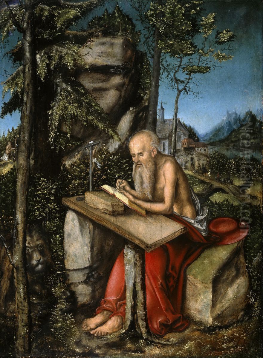 St. Jerome in Rocky Landscape Oil Painting by Lucas Cranach the Elder
