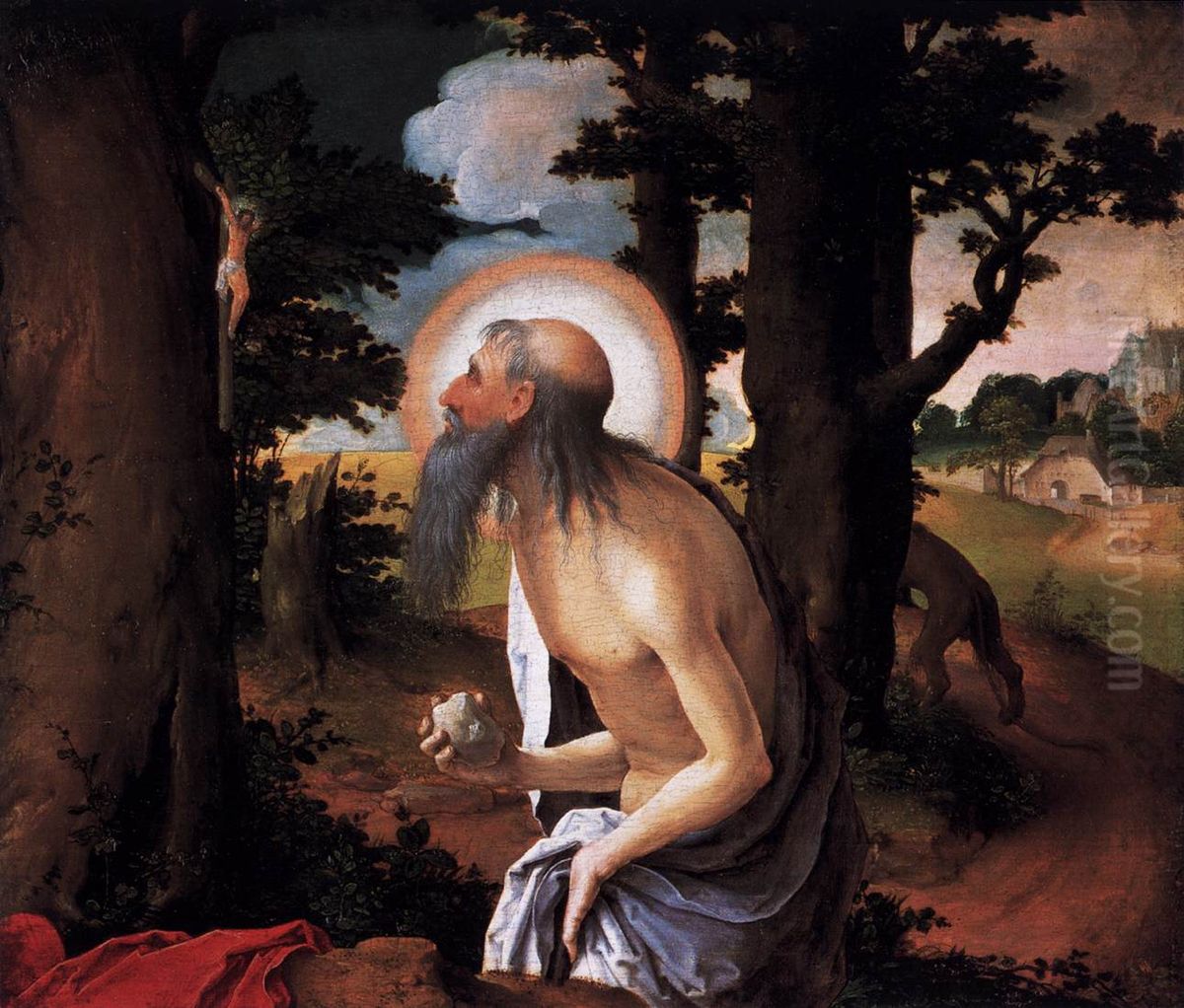 St Jerome Penitent. Oil Painting by Lucas Van Leyden