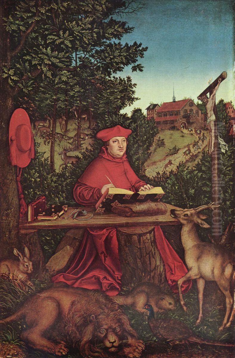 Cardinal Albrecht of Brandenburg (1490-1545) as Saint Jerome Oil Painting by Lucas Cranach the Elder