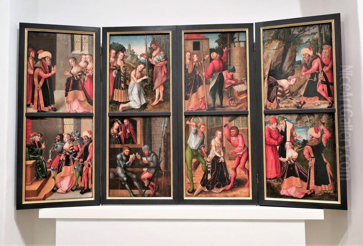 Flugelaltar mit Darstellung aus dem Leben der Heilige Barbara (8 Tafeln), Mitteltafeln beidseitig bemalt Oil Painting by Lucas Cranach the Elder