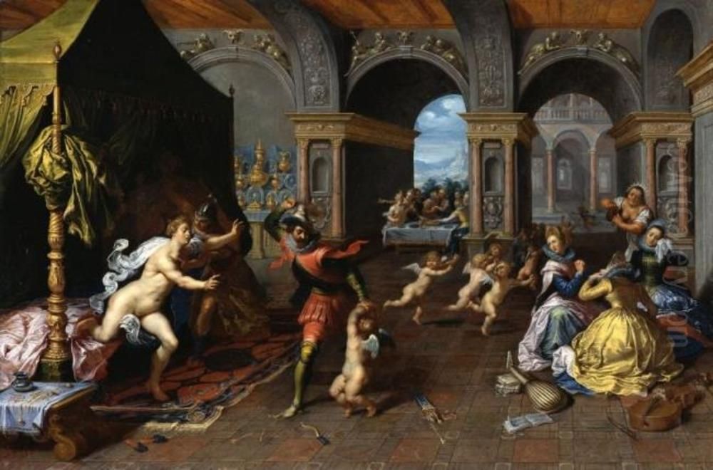 Die Zuchtigung Amors Oil Painting by Simon de Vos