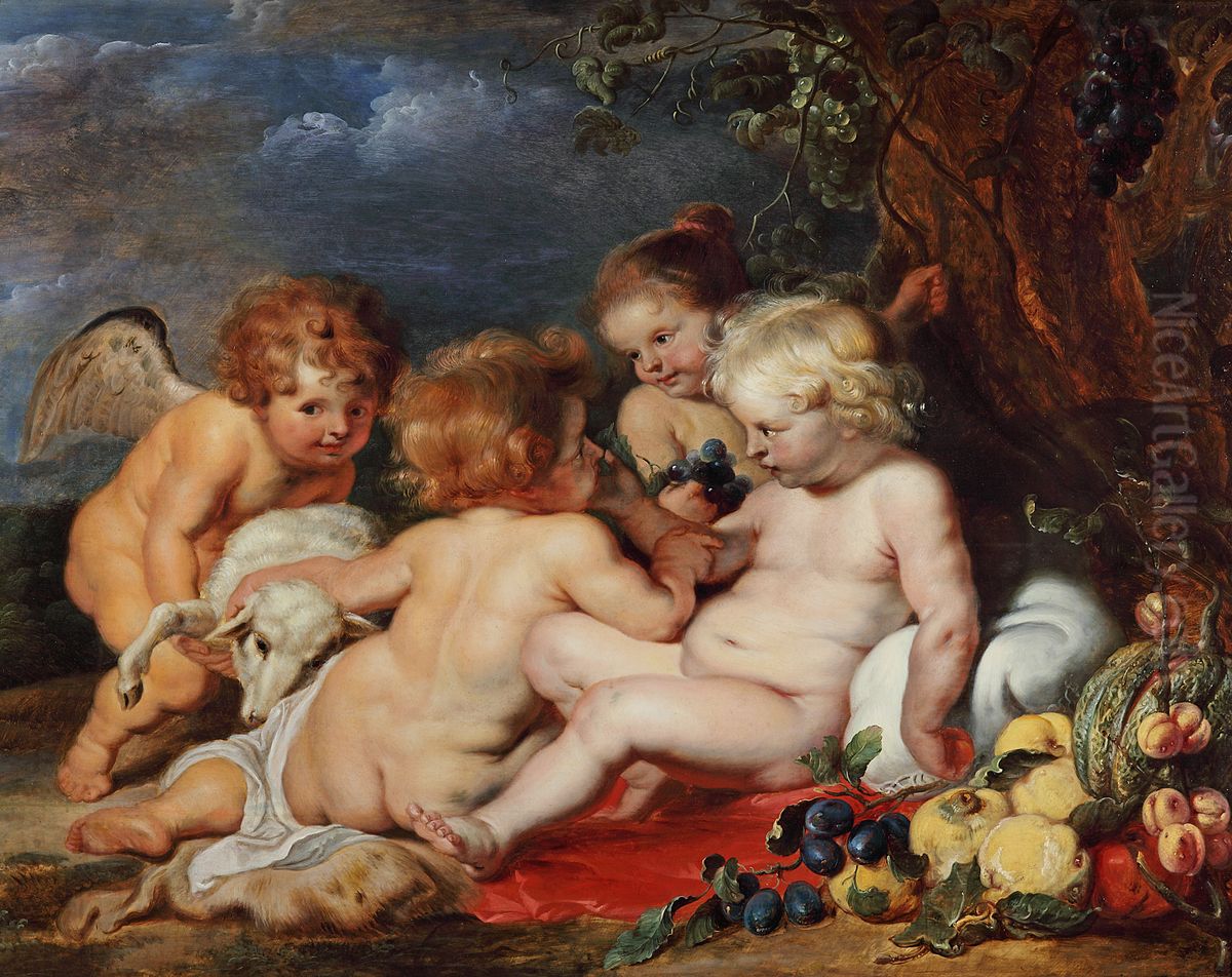 Christus mit dem Johannesknaben und Engeln Oil Painting by (studio of) Rubens, Peter Paul