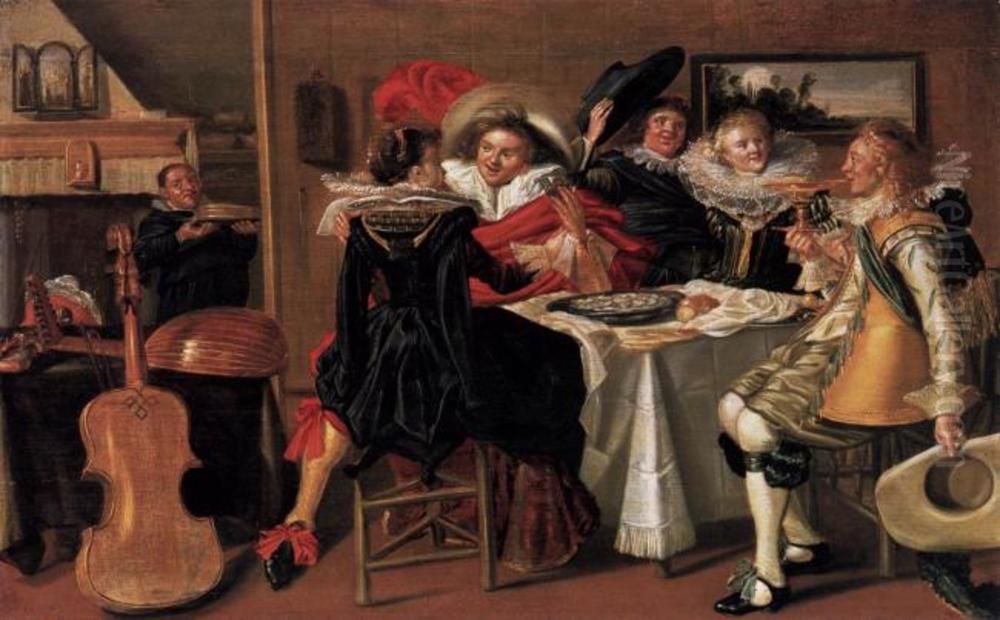 Elegant company drinking in an interior Oil Painting by Dirck Hals