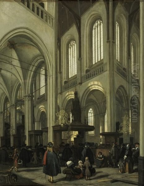 Innenansicht der Nieuwe Kerk zu Amsterdam Oil Painting by Emanuel de Witte