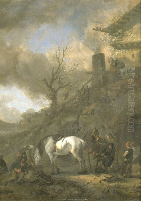 A horse at a smithy Oil Painting by Philips Wouwerman