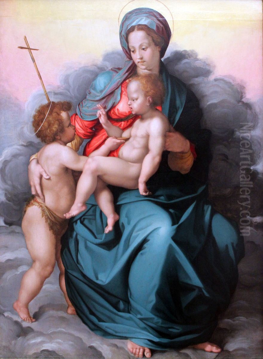 Maria mit dem Kind und dem Johannesknaben auf Wolken Oil Painting by Jacopino del Conte