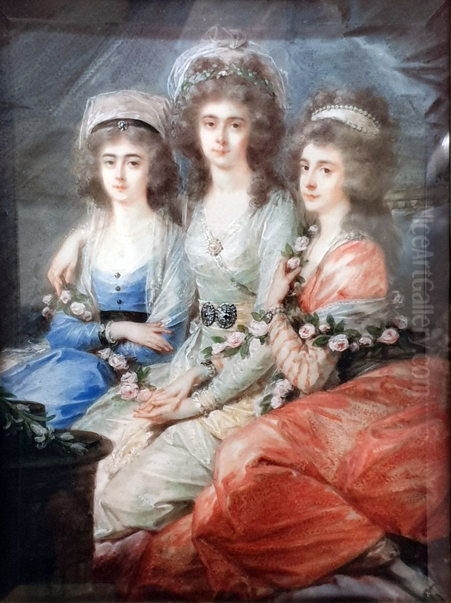The countesses Elisabeth, Christiane and Marie Karoline Thun-Hohenstein-Klosterle Oil Painting by Heinrich Fuger