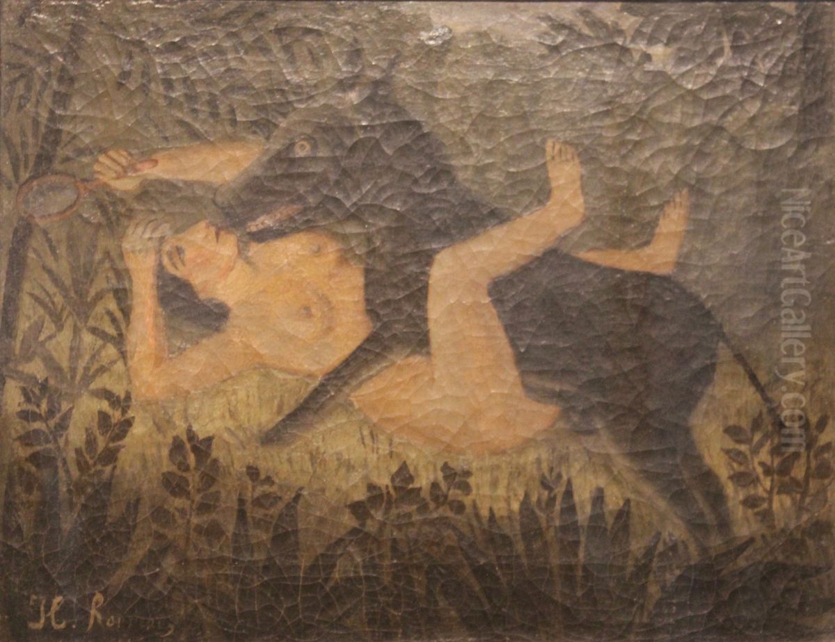 The Beauty and the Beast Oil Painting by Henri Julien Rousseau