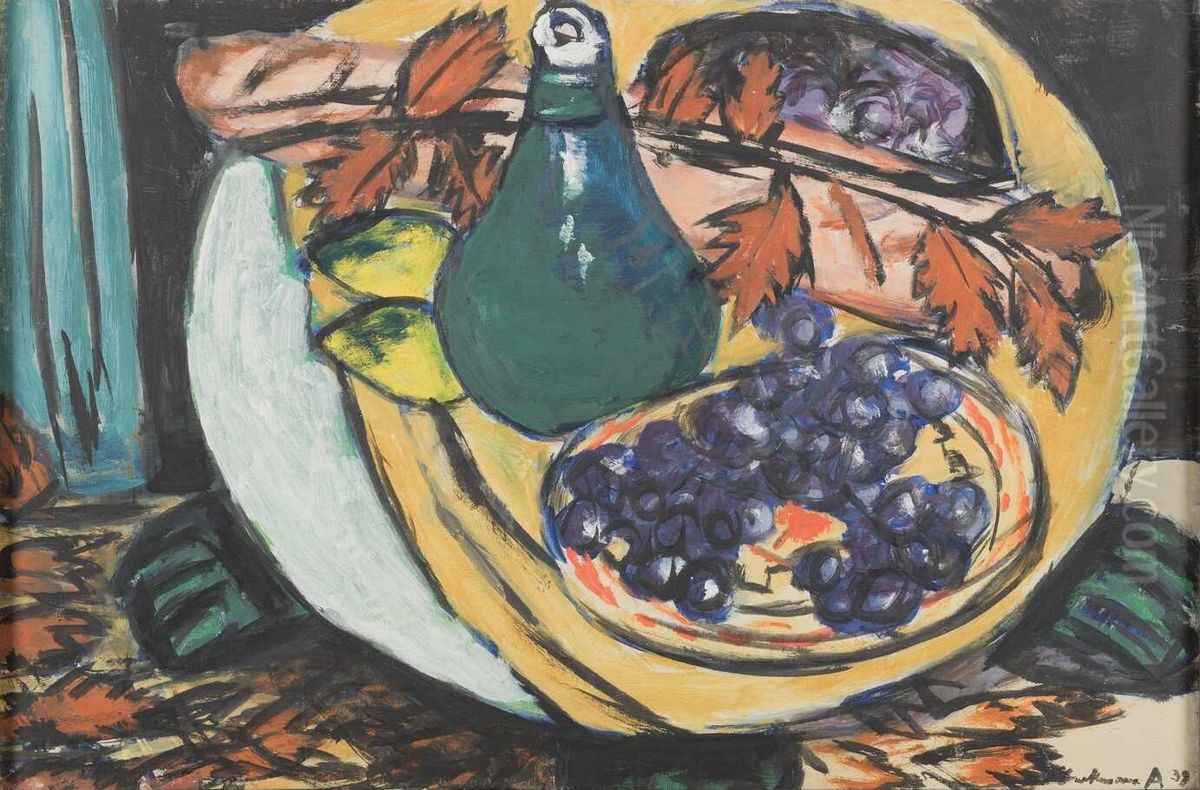 Herbststillleben mit Weintrauben Oil Painting by Max Beckmann