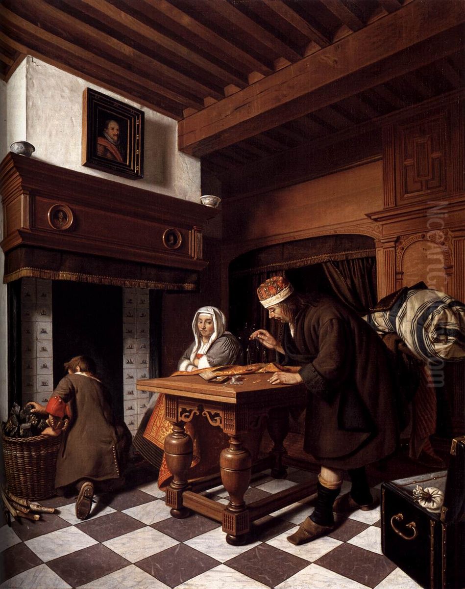 A Man Weighing Gold. Oil Painting by Cornelis De Man