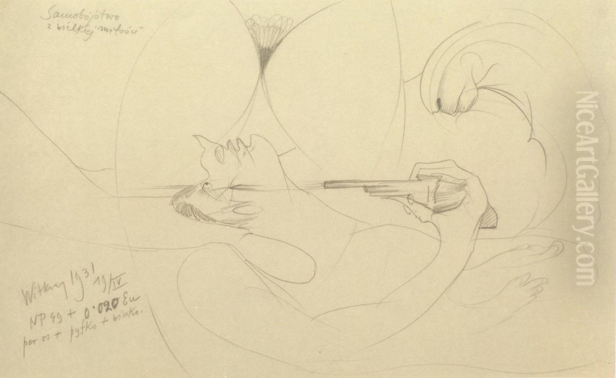 Samobojstwo z wielkiej milosci Oil Painting by Stanislaw Ignacy Witkiewicz (Witkacy)