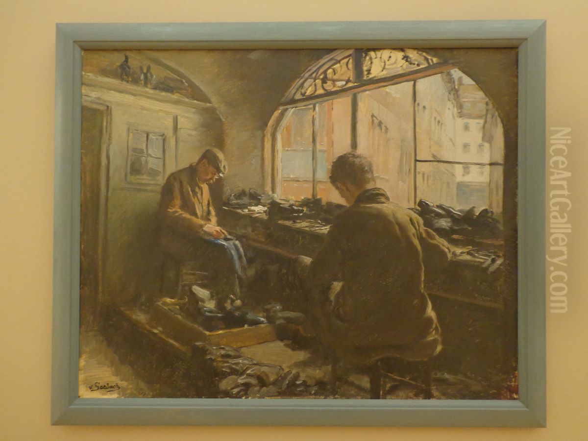 The Cobbler's Shop Oil Painting by Lothar von Seebach
