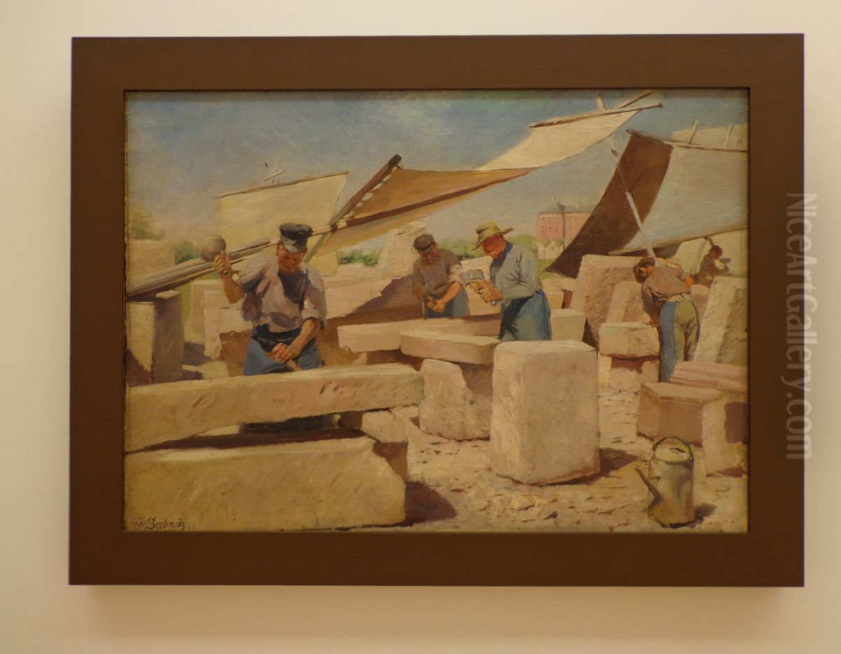 The Stonemasons Oil Painting by Lothar von Seebach