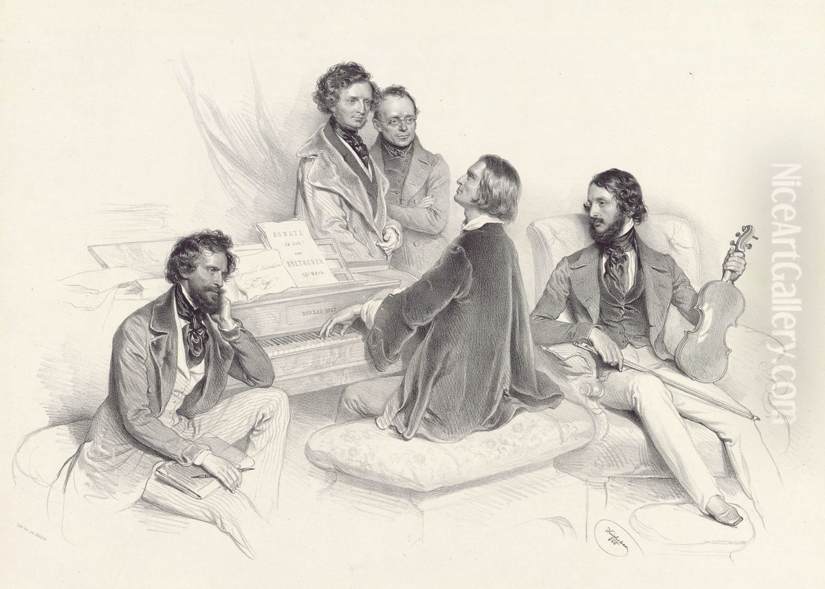 A Matinee at Liszts Oil Painting by Josef Nikolaus Kriehuber