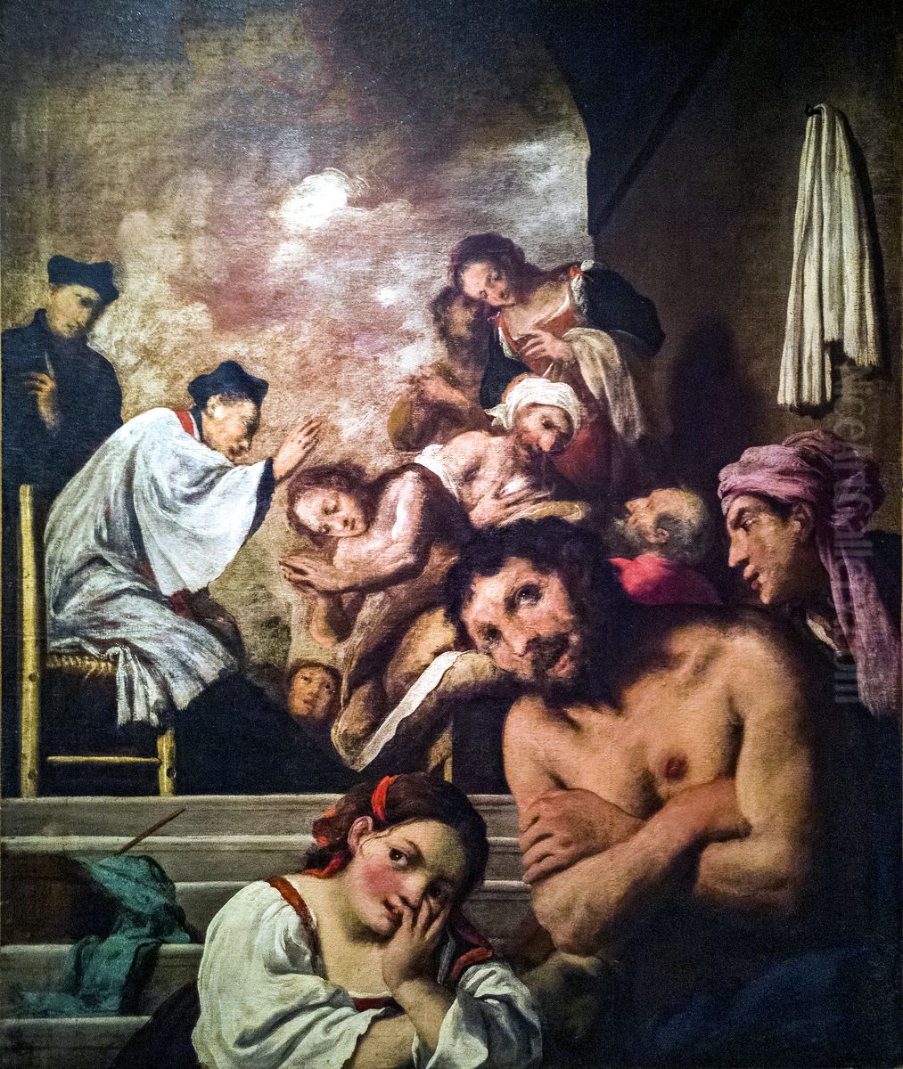 Marco Gussoni who blesses the plague victims in the Lazzaretto of Ferrara Oil Painting by Pietro della Vecchia