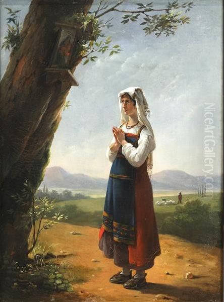 Jeune paysanne en priere Oil Painting by Hortense Haudebourt-Lescot