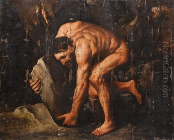 Sisyphus Oil Painting by Pietro della Vecchia