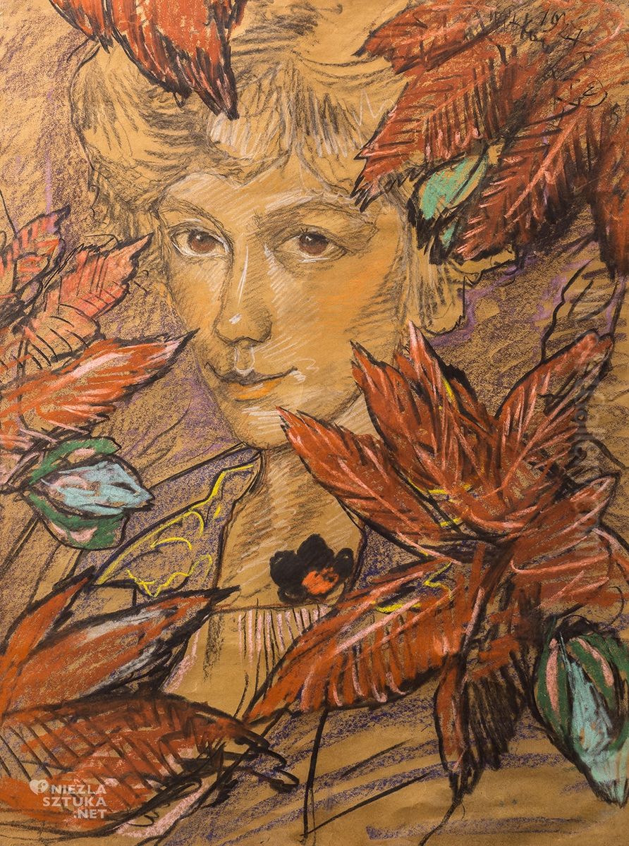 Portret Zofii Maleckiej, w lisciach Oil Painting by Stanislaw Ignacy Witkiewicz (Witkacy)