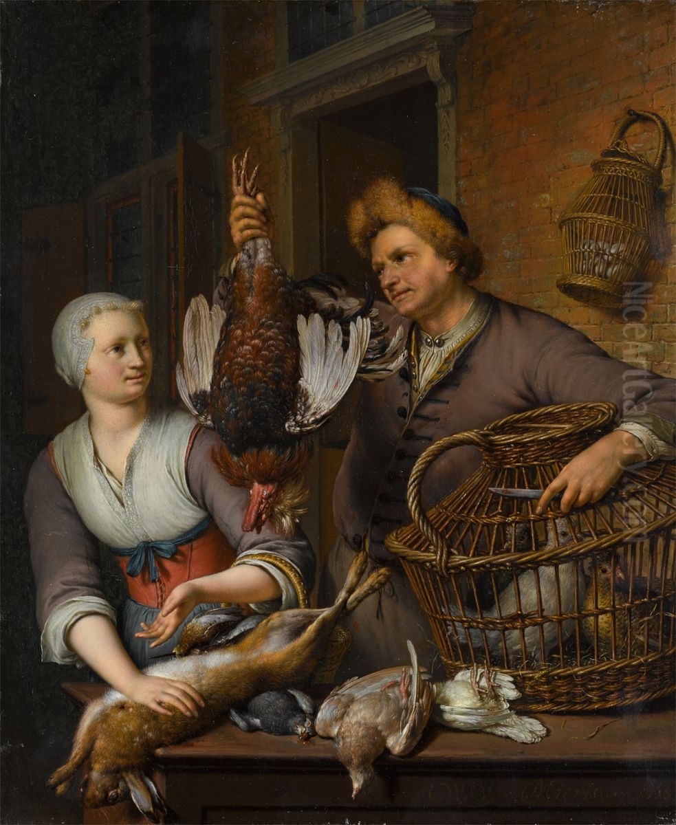 Poultry and Game Seller Oil Painting by Willem Van Mieris Leiden