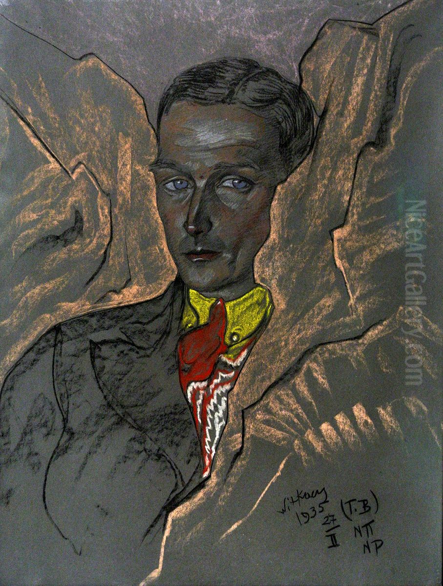 Portret mlodego mezczyzny na tle gor Oil Painting by Stanislaw Ignacy Witkiewicz (Witkacy)
