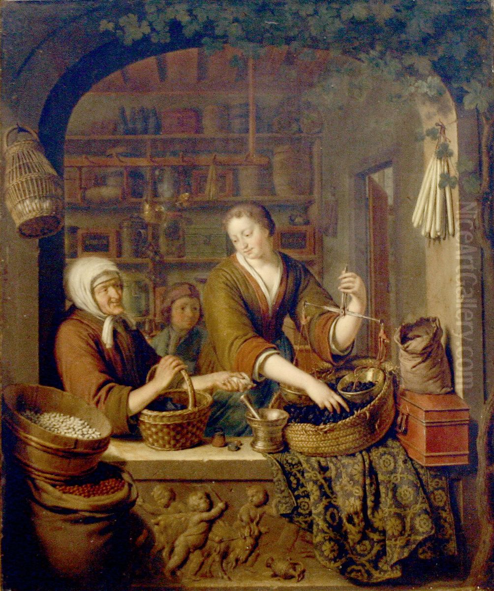 Blick in einen Laden Oil Painting by Willem Van Mieris Leiden