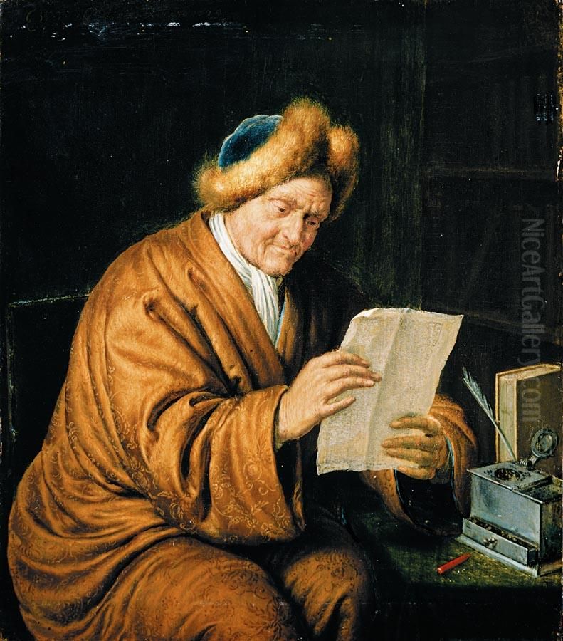 An Old Man Reading Oil Painting by Willem Van Mieris Leiden