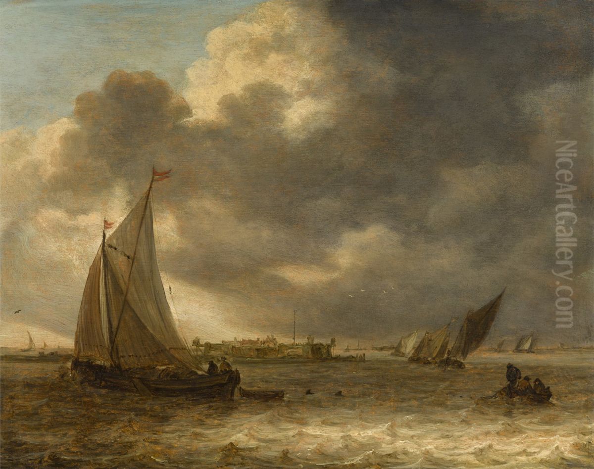 A river landscape with sailing vessels Oil Painting by Jan van Goyen