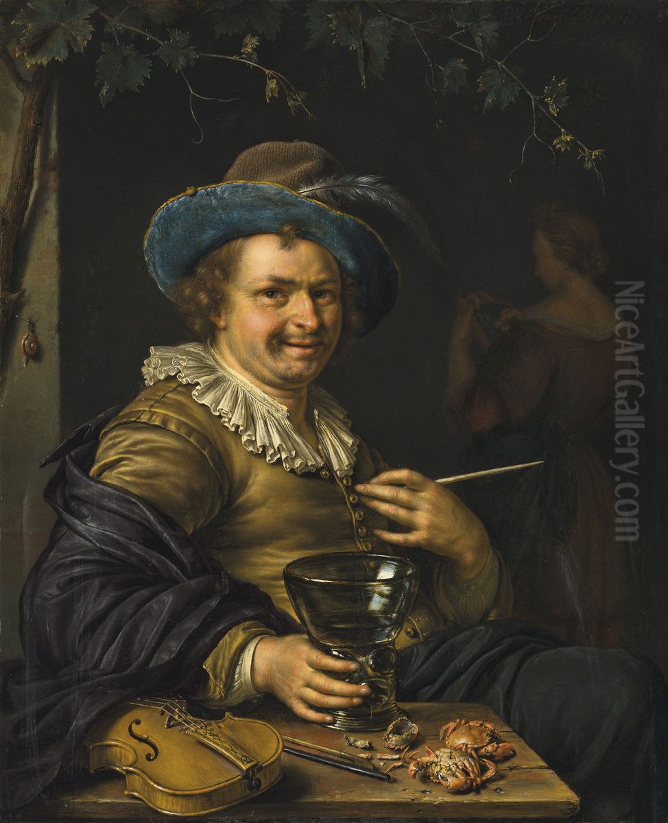 A Merry Toper Oil Painting by Willem Van Mieris Leiden