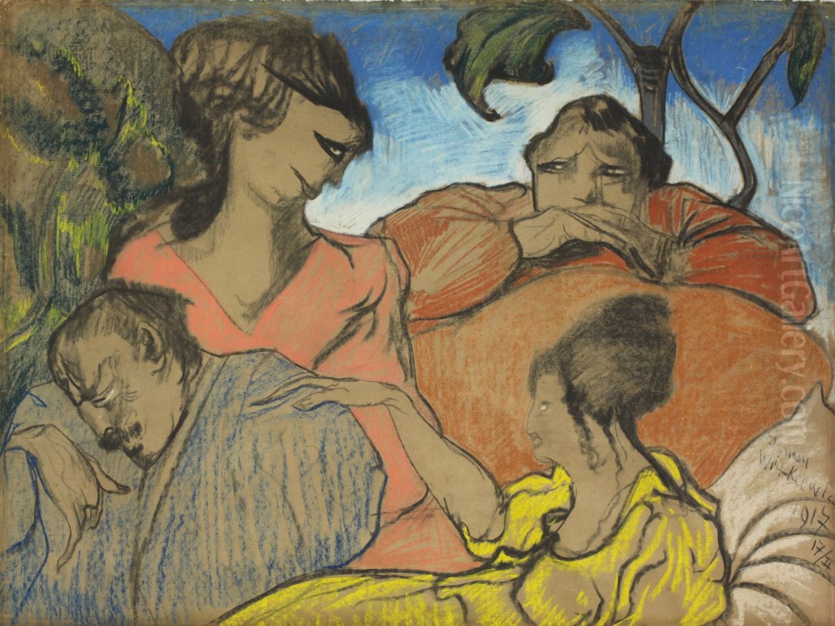 Kompozycja, scena w ogrodzie Oil Painting by Stanislaw Ignacy Witkiewicz (Witkacy)