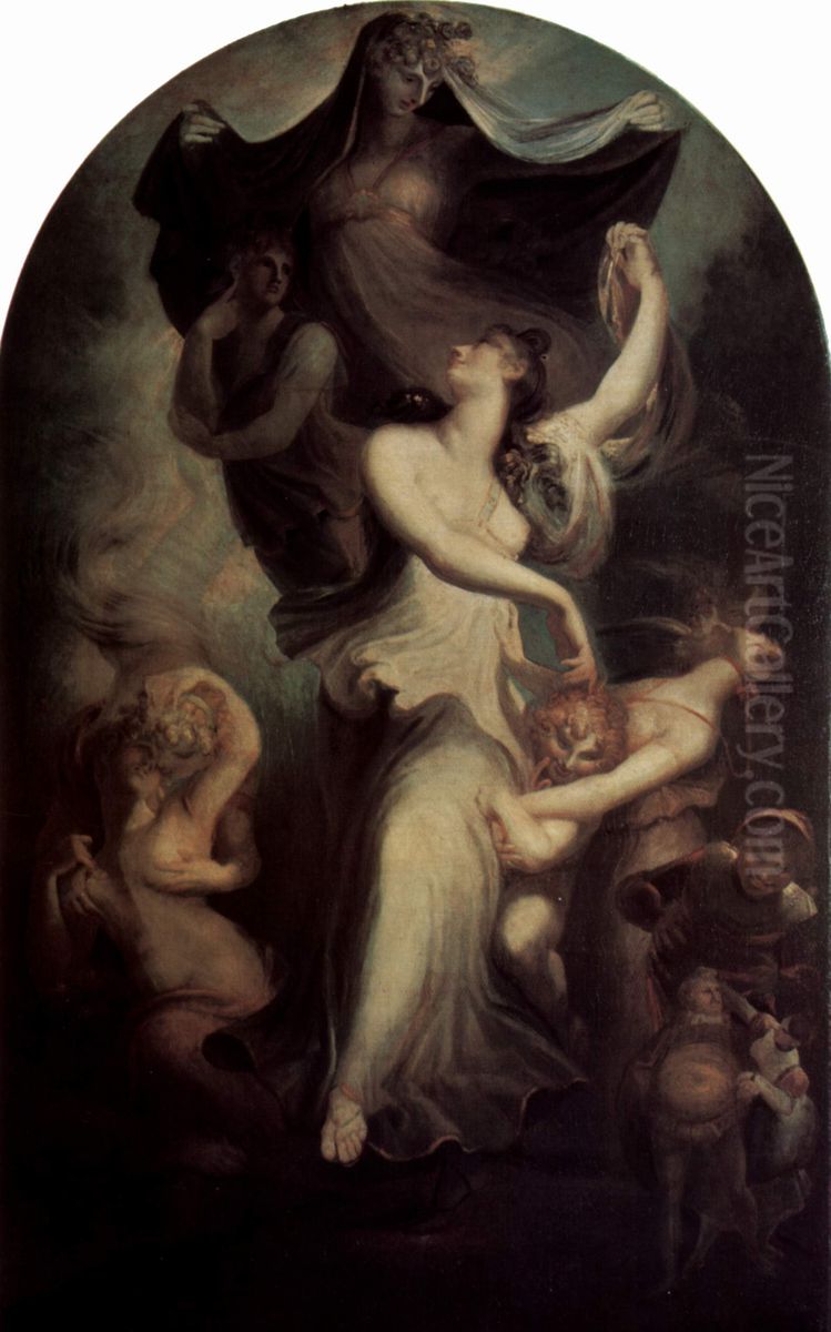 Euphrosyne vor der Phantasie und der Temperantia (Massigkeit) Oil Painting by Henry Fuseli