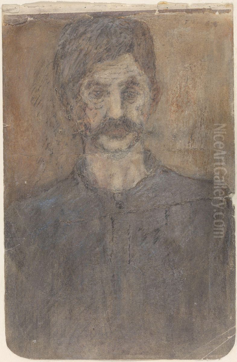 Selvportrett med bart Oil Painting by Lars Hertervig