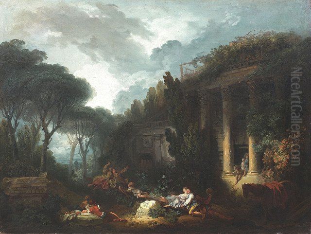 La Bascule Oil Painting by Jean-Honore Fragonard