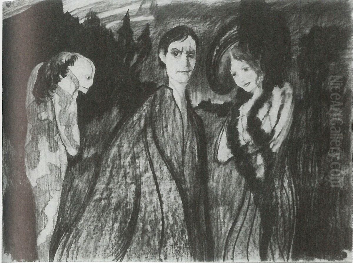 The feign tragedian, a small girl and the tragic clown Oil Painting by Stanislaw Ignacy Witkiewicz (Witkacy)