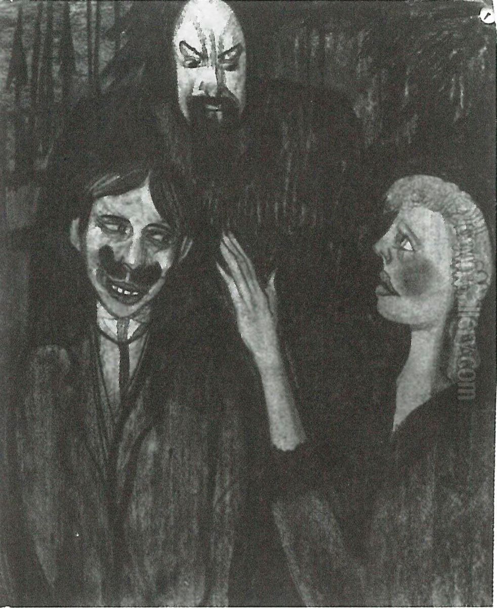 The prince of darkness tempting St. Teresa with the aid of a waiter from Budapest Oil Painting by Stanislaw Ignacy Witkiewicz (Witkacy)